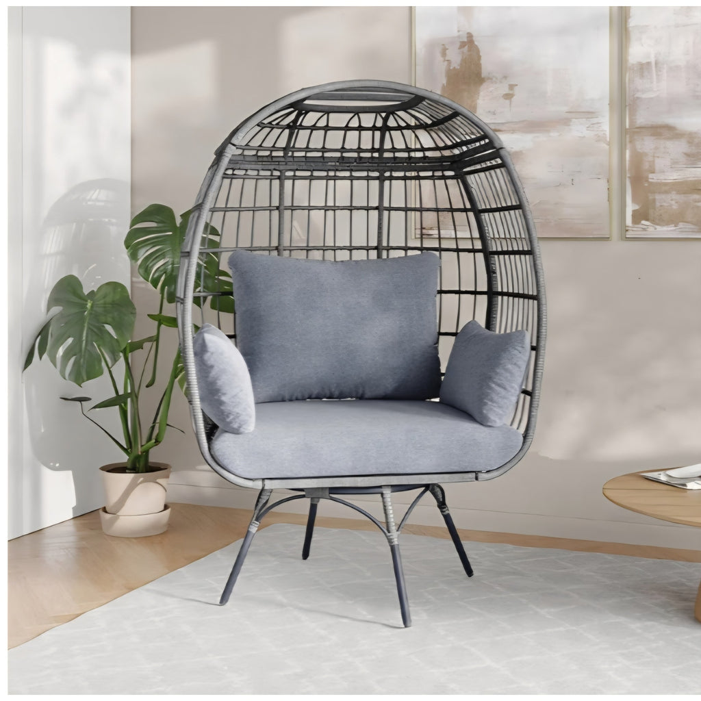 Flash Furniture Zola Commercial Indoor/Outdoor Swivel Lounge Chair, Oversized Wicker Egg Chair,