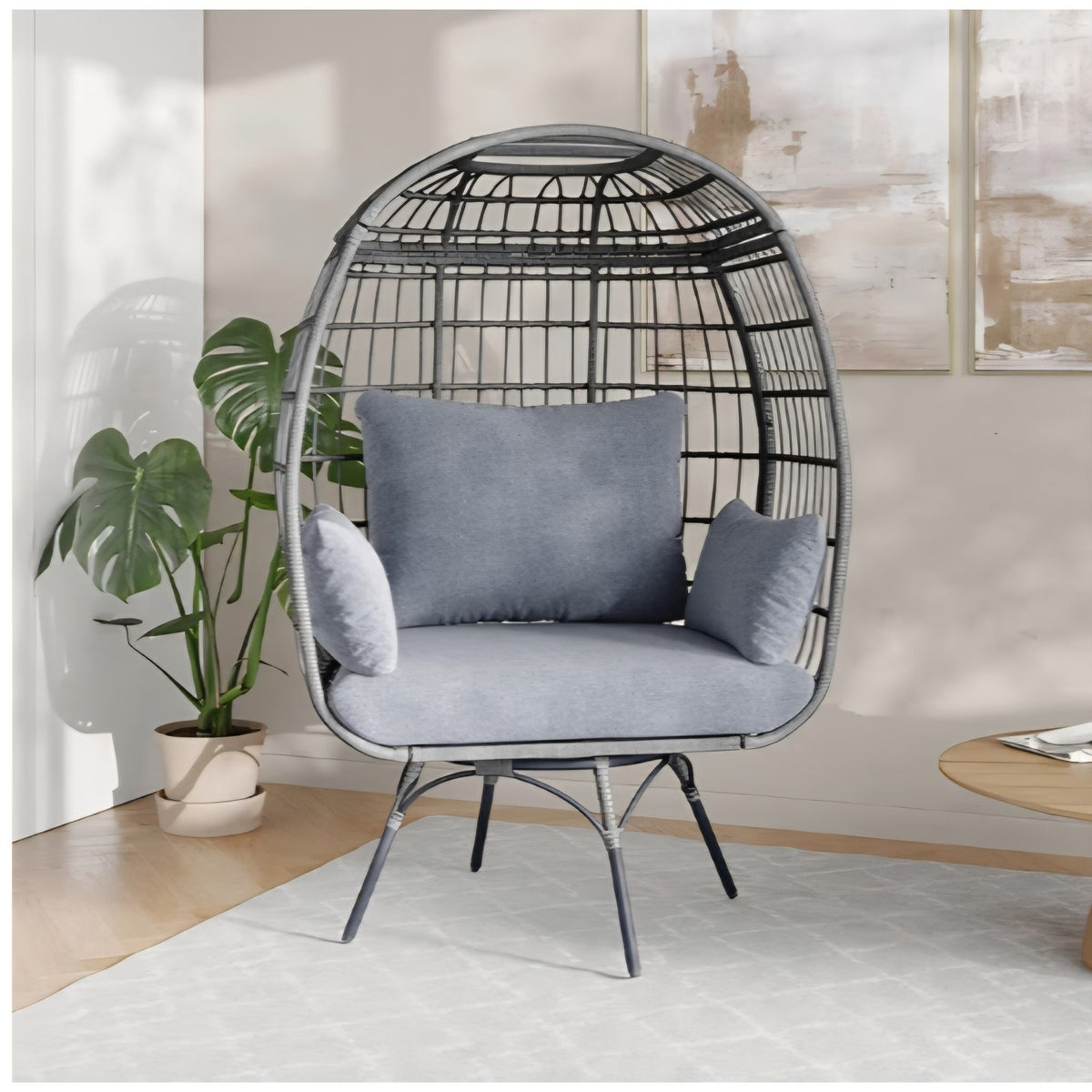 Flash Furniture Zola Commercial Indoor/Outdoor Swivel Lounge Chair, Oversized Wicker Egg Chair,