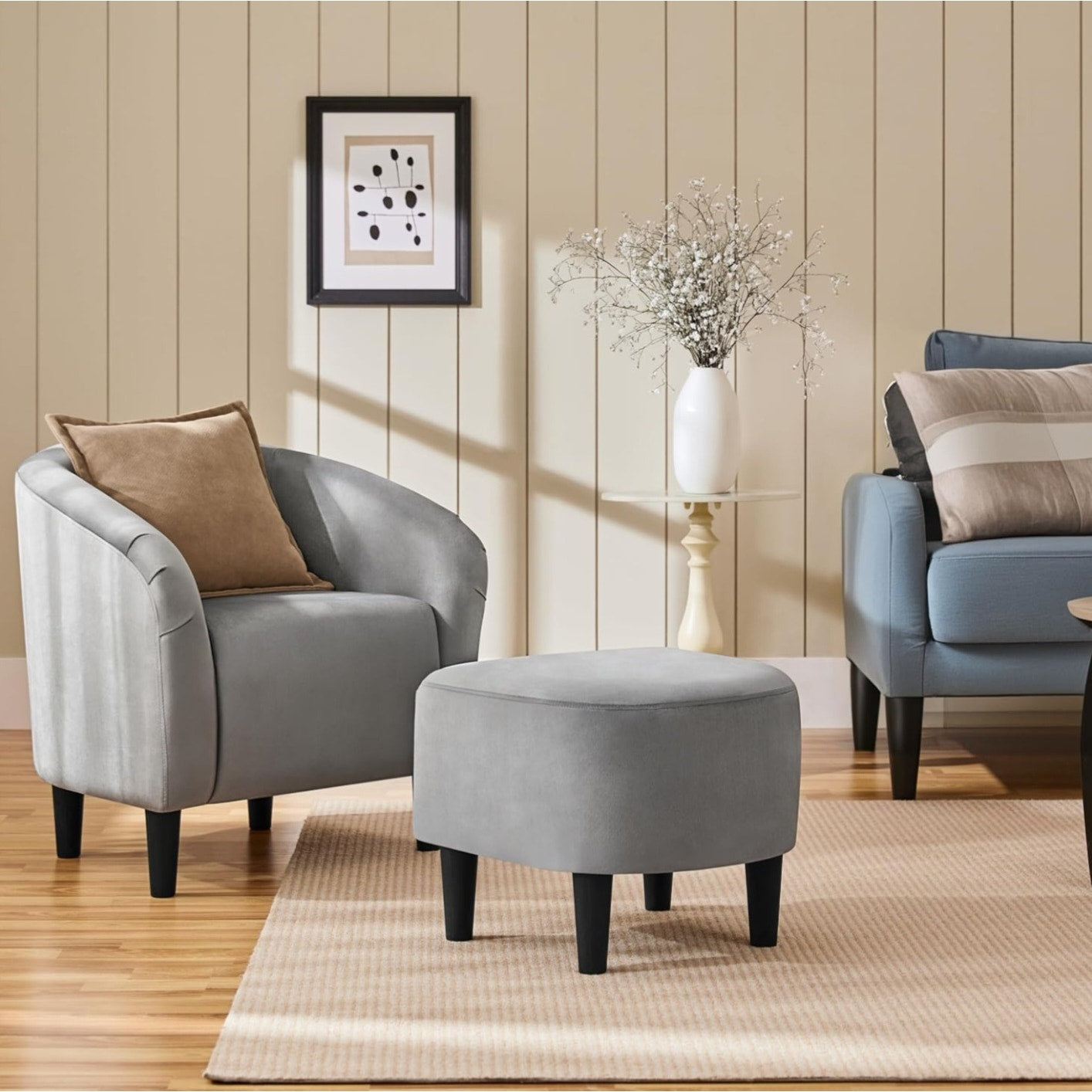 Yaheetech Accent Chair with Ottoman Set, Modern Upholstered Soft Barrel Chair with Footstool,