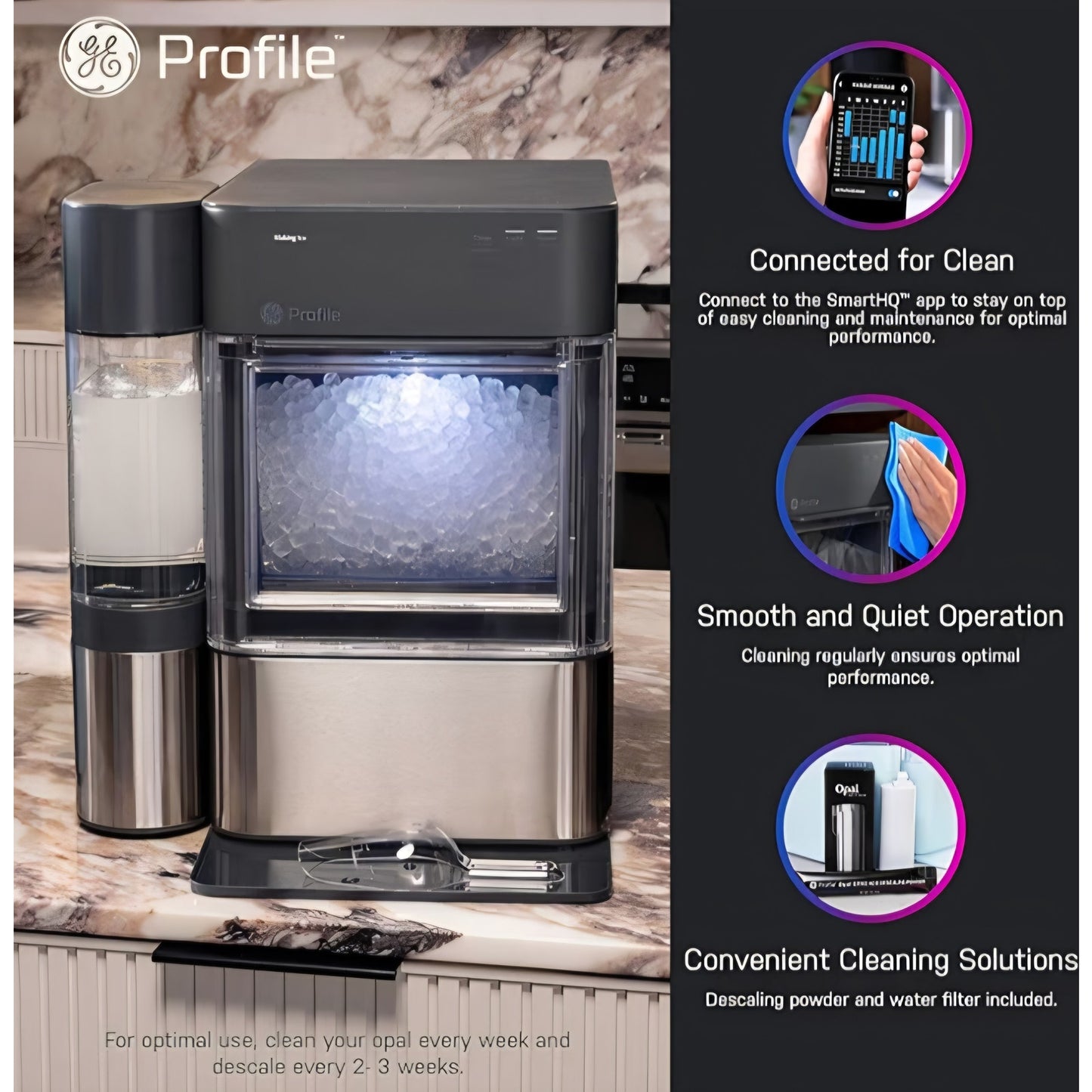 GE Profile Opal 2.0 XL Countertop Nugget Ice Maker, 1 Gallon Side Tank, 38 lbs/day, Soft Pellet Ice