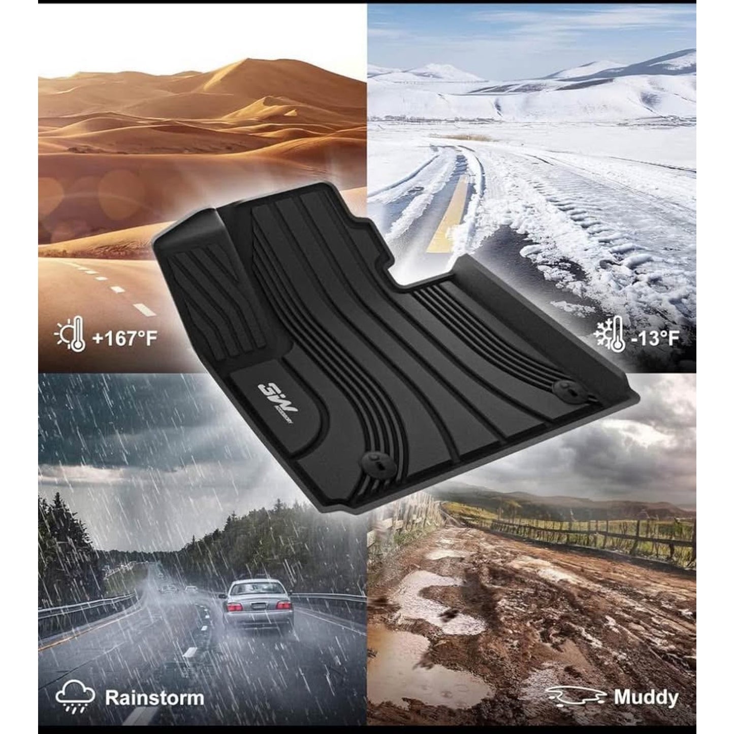 3W Floor Mats Fit 2021-2023 Hyundai Santa Fe (Only for Hybrid), TPE All Weather Custom Fit Car Floor