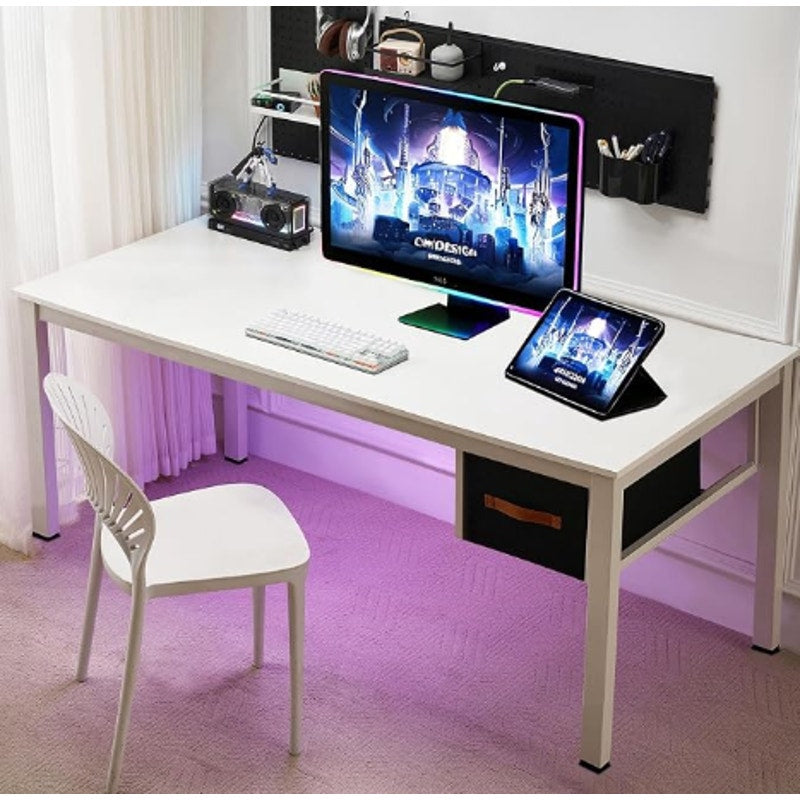 White Computer Desk with Drawer, 63 Inch Large Home Office Work Desks