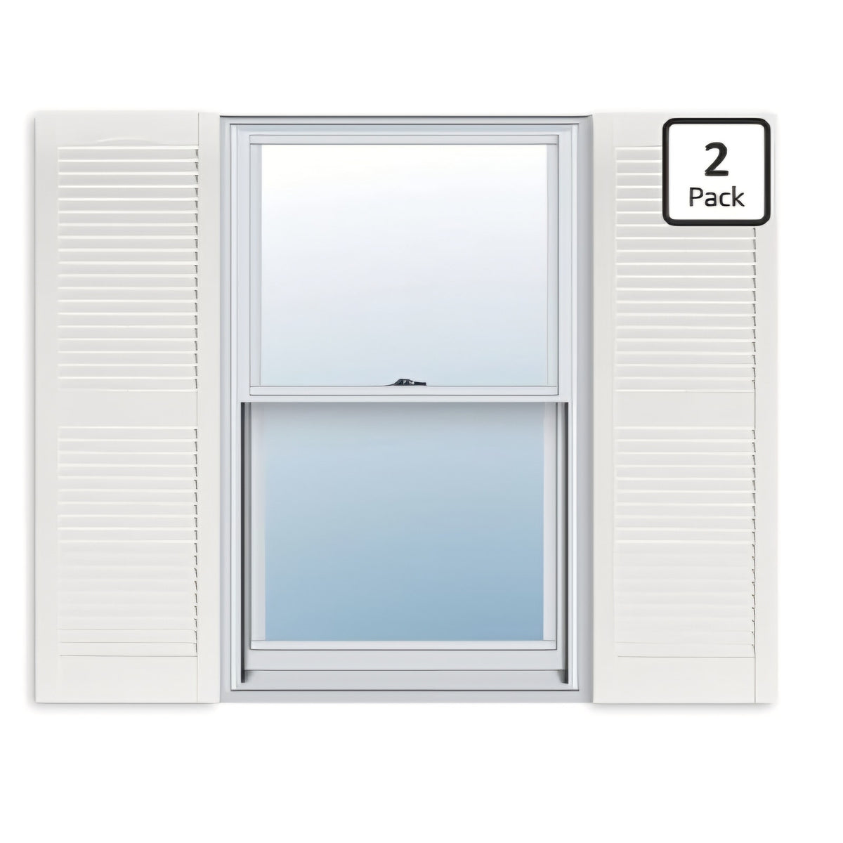 Exterior Solutions Standard Louver Exterior Vinyl Window Shutters, White (Pair), 15 Inch x 55 Inch