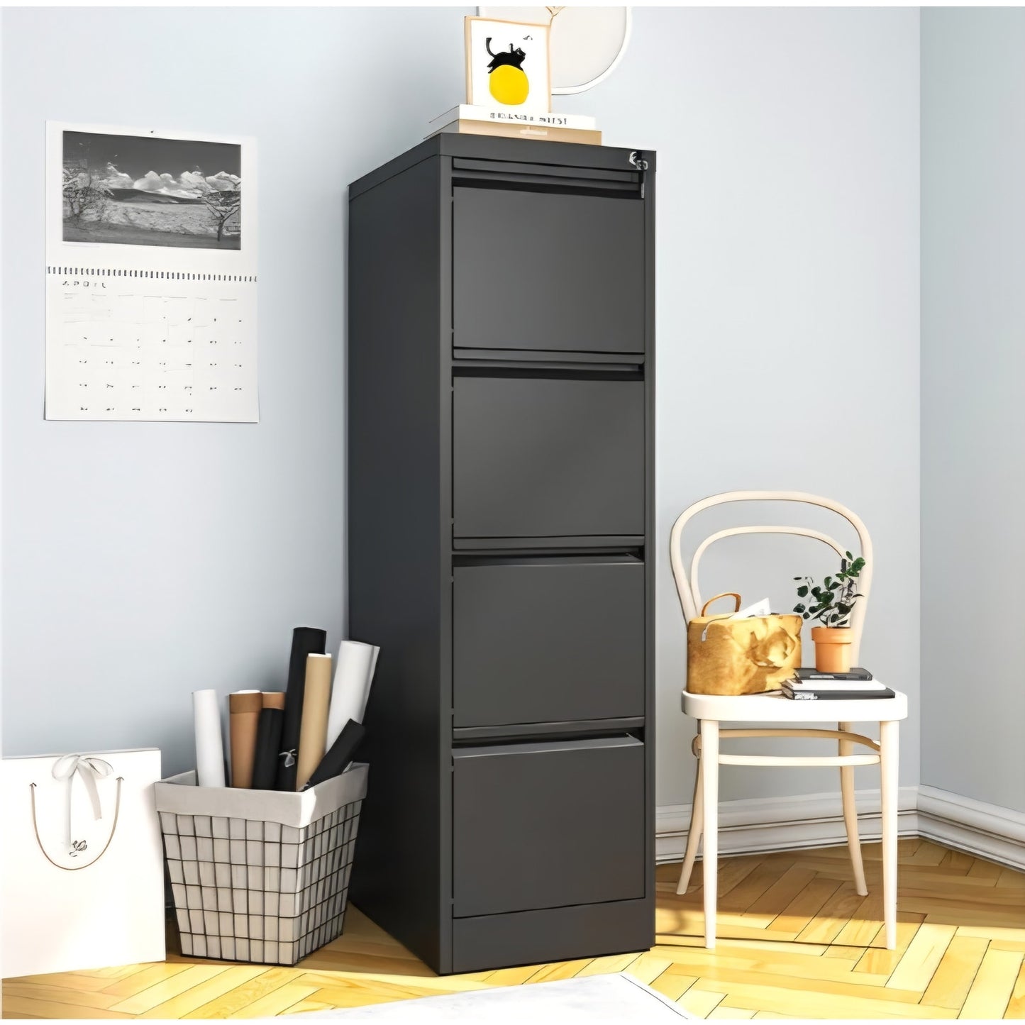 File Cabinet 4 Drawer with Lock, Vertical Filing Cabinets for Home Office, Metal Steel Storage Cabi
