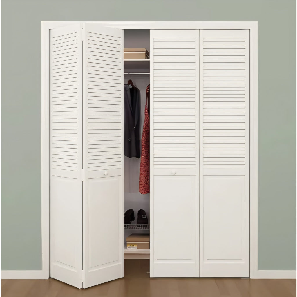 Kimberly Bay Closet Door, Bi-Fold, Traditional Louver-Panel Solid Core Unfinished (80 Inch x 36 Inc