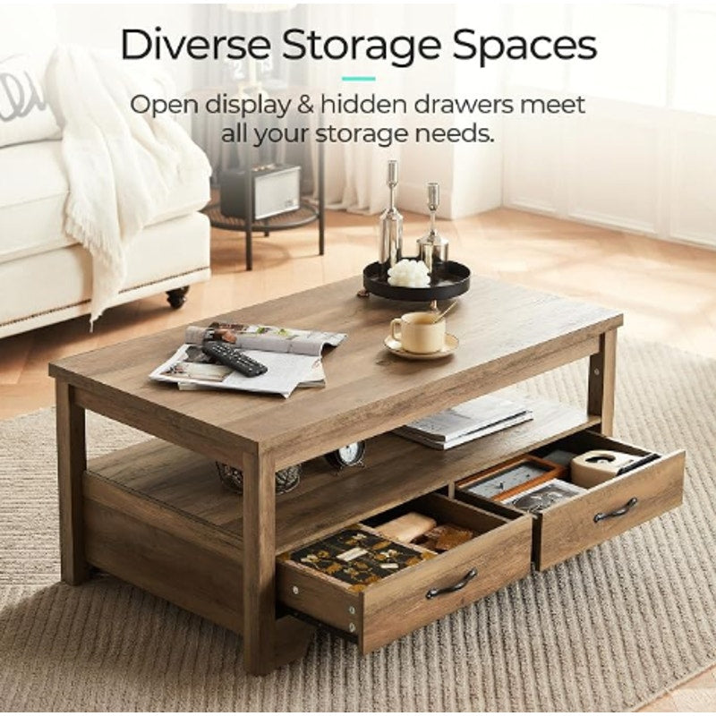 LINSY HOME Farmhouse Coffee Table with Storage, Wood Coffee Table for Living Room
