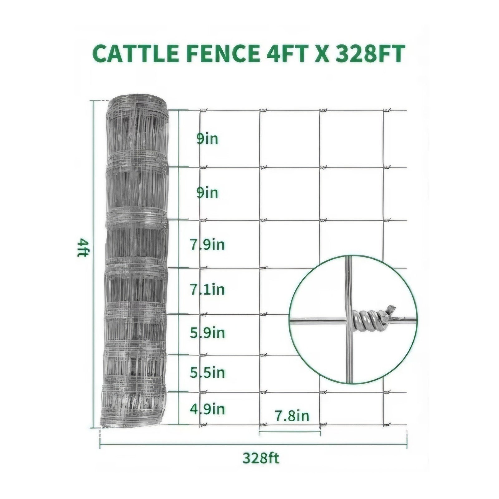 Cattle Fence 4Ft x 328, 13 Gauge Galvanized Wire Fencing, Hinge Knot Woven Wire Fence