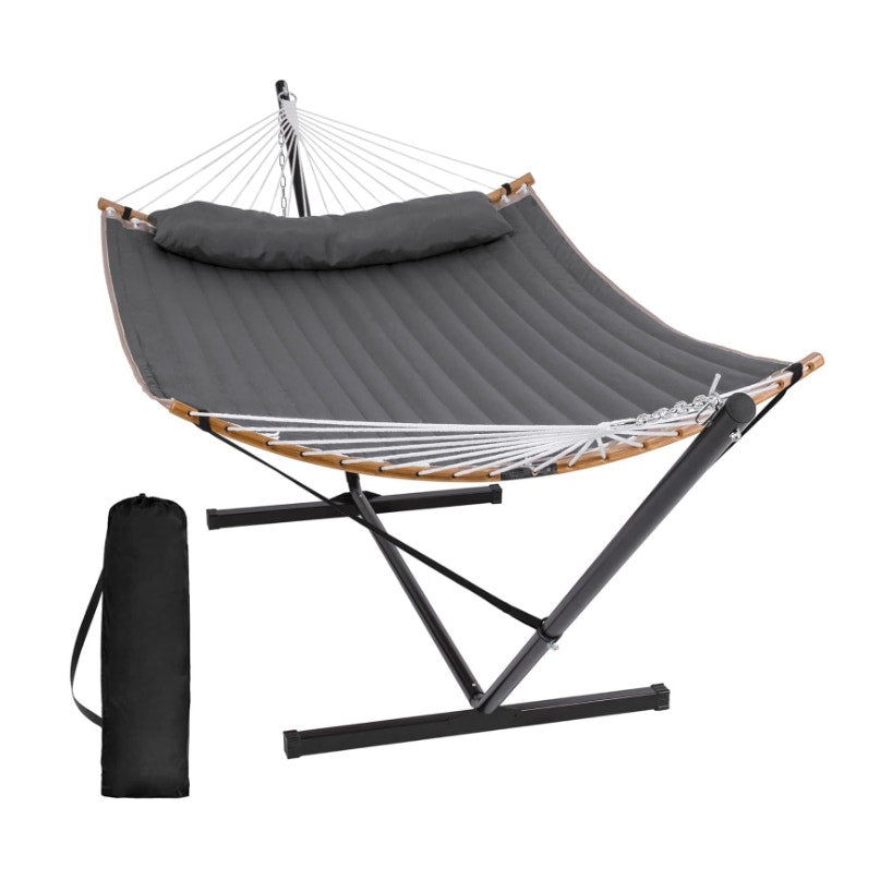 SUNCREAT Double Portable Hammock with Stand, 2 Person Hammock with Curved Spreader Bar