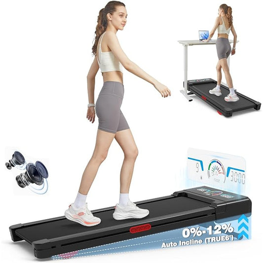 TRAILVIBER Walking Pad Treadmill with 12% 9-Level Auto Incline, 450 lbs Capacity RGB LED Screen