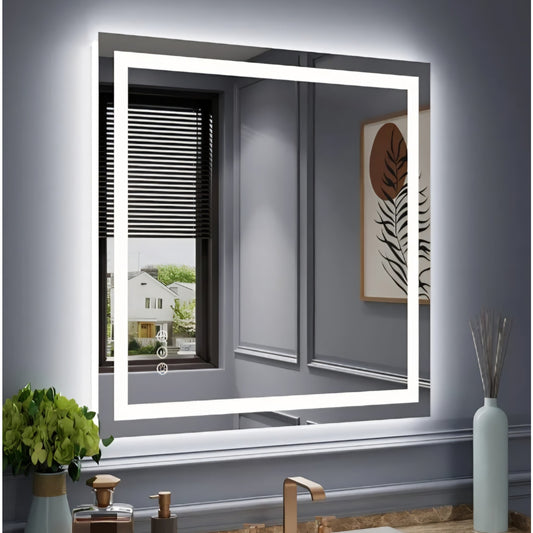 Amorho LED Mirror for Bathroom 40"X38" with Front Light and Backlit, Stepless Dimmable, Anti-Fog,
