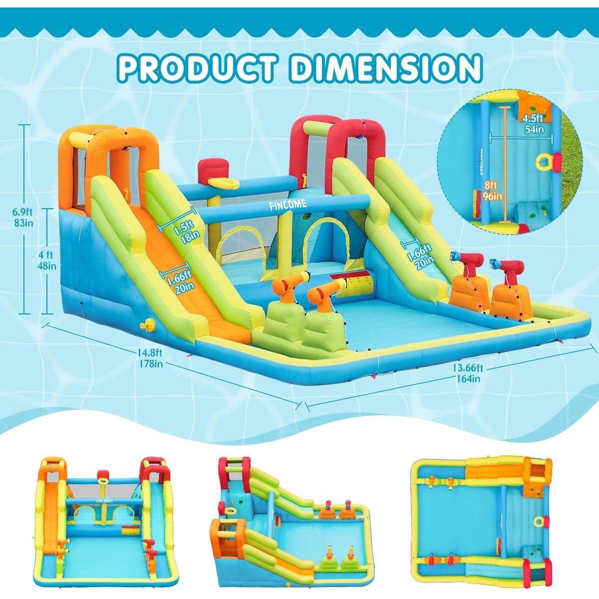 Inflatable Bounce House for Kids, Water Bounce House with Double Slides Indoor Outdoor, 750W Blower