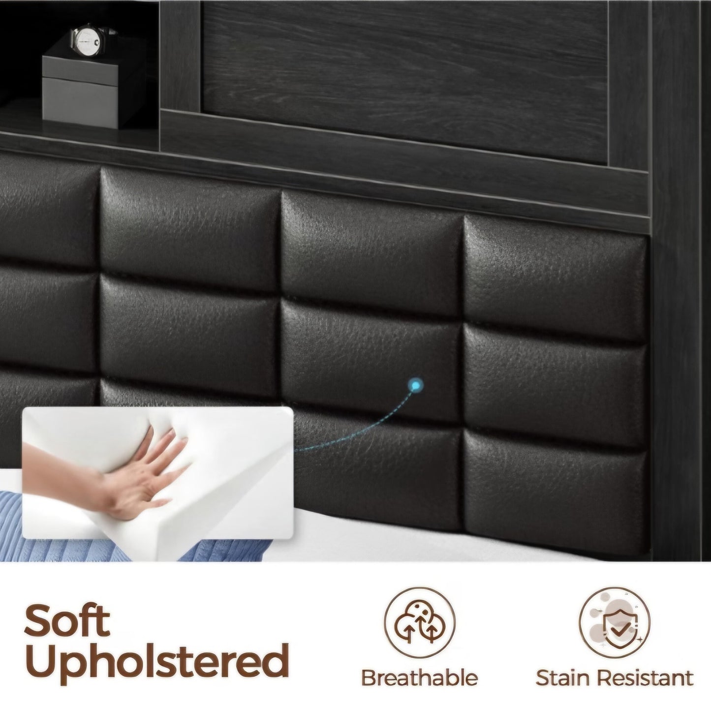 Rolanstar Bed Frame Full Size with Charging Station, Bookcase Headboard Bed with LED Light