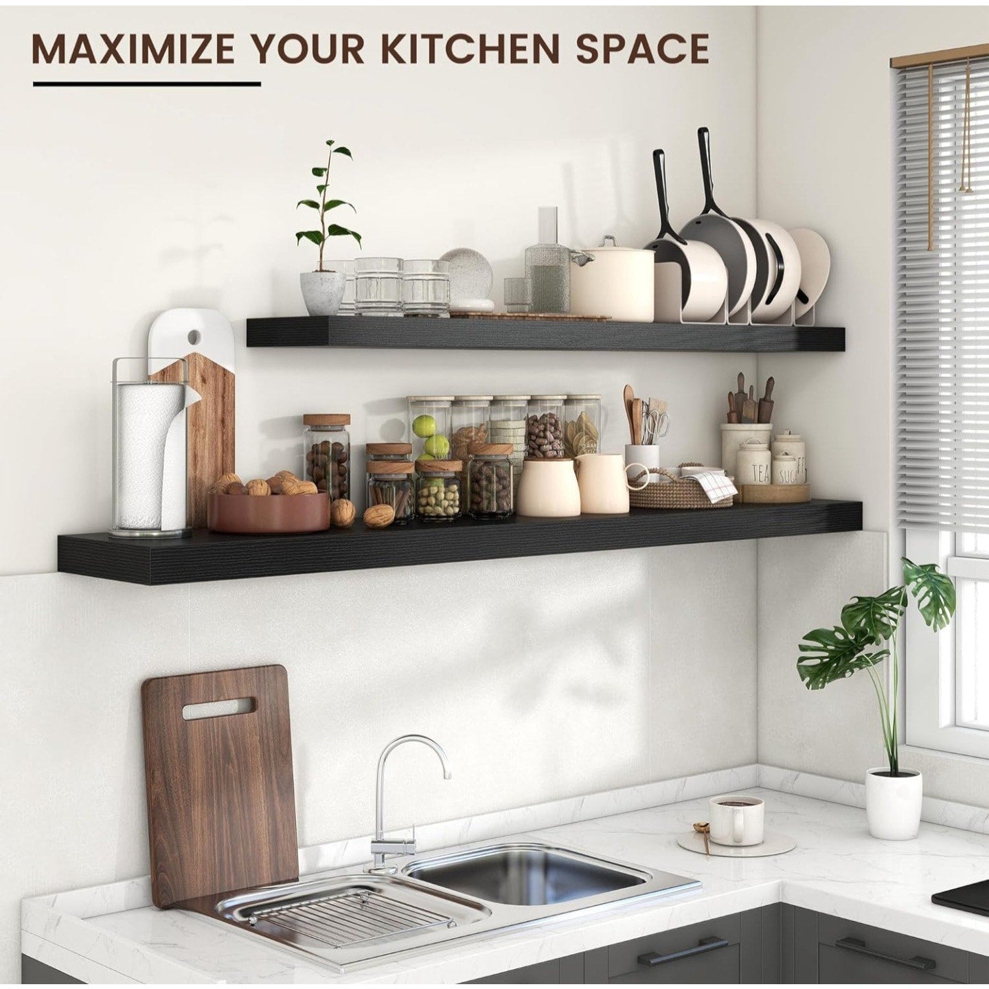 Large Floating Shelves for Wall, 72" W x 11.6" D x 2" H, 1 Pack of Long Wall Mounted Engineered