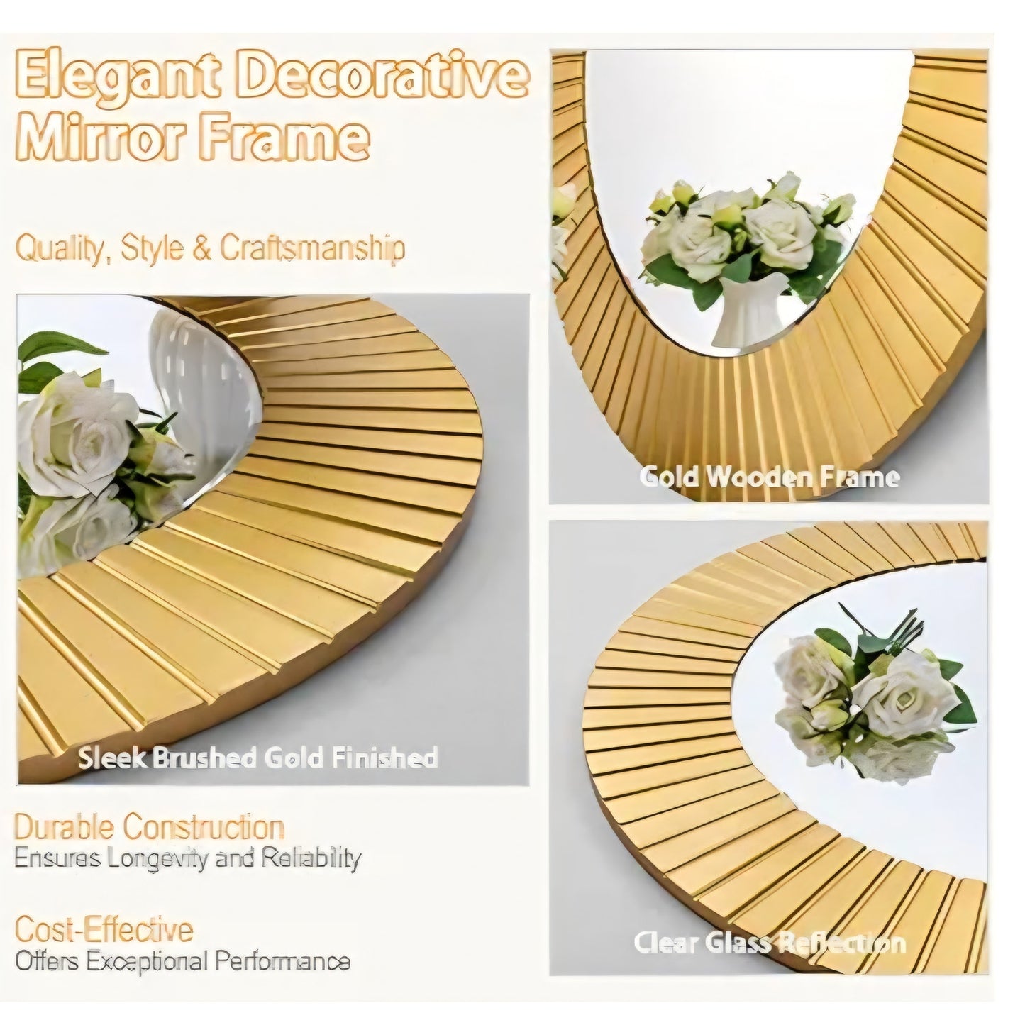 Chende Round Gold Mirror, 36'' Large Decorative Mirror for Wall with Wood Frame, Elegant Accent