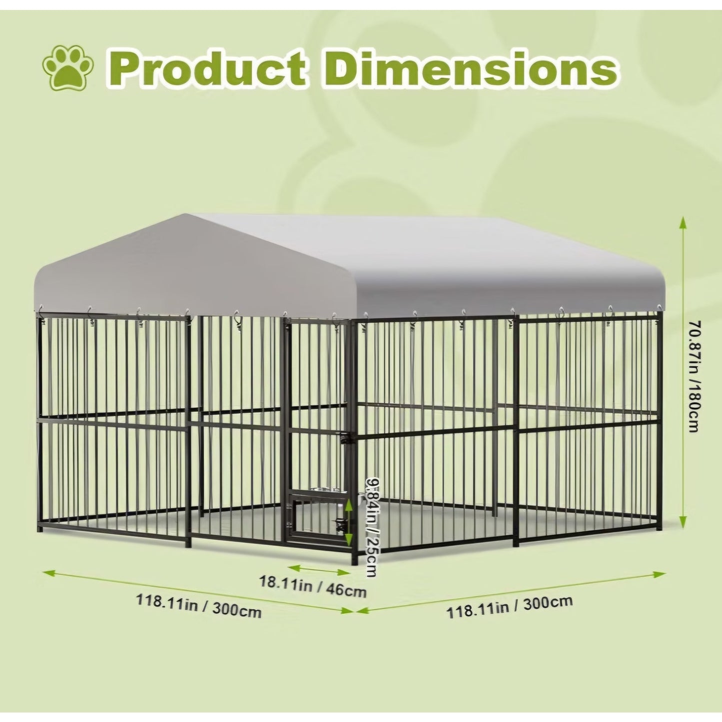 10 x 10FT Large Dog Kennel, Heavy Duty Metal Outdoor Dog Kennel, Outside Dog Playpen with Roof
