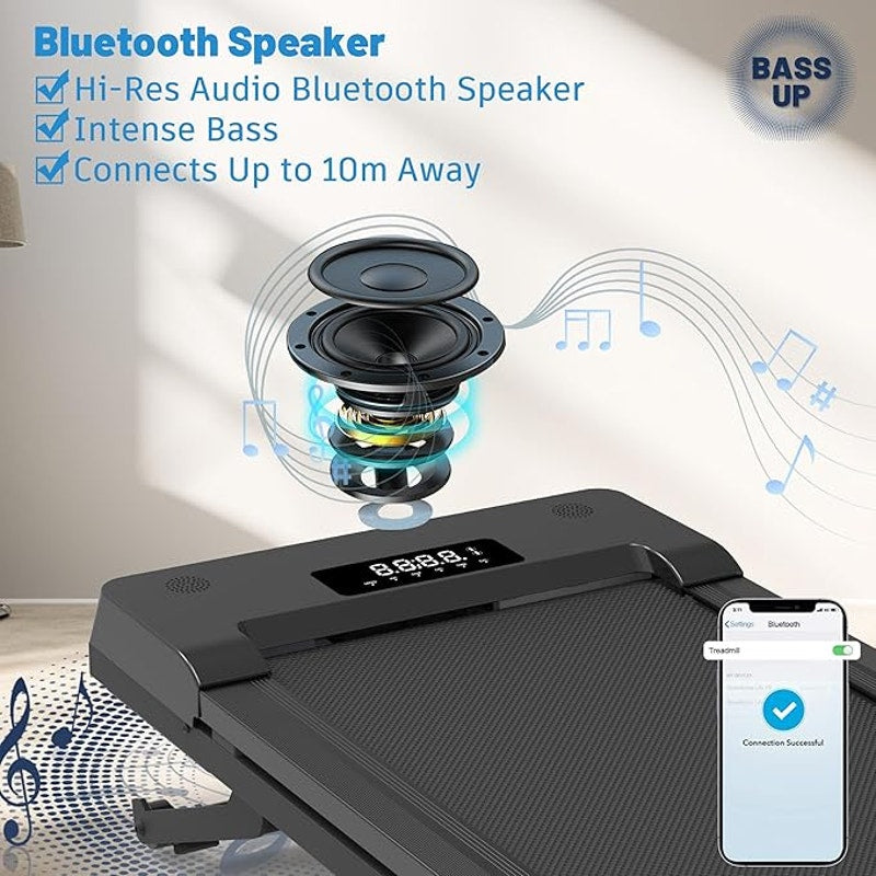 Walking Pad Treadmill with 12% 9-Level Auto Incline, 450 lbs Cap. Bluetooth Speaker, 5 MPH. Black