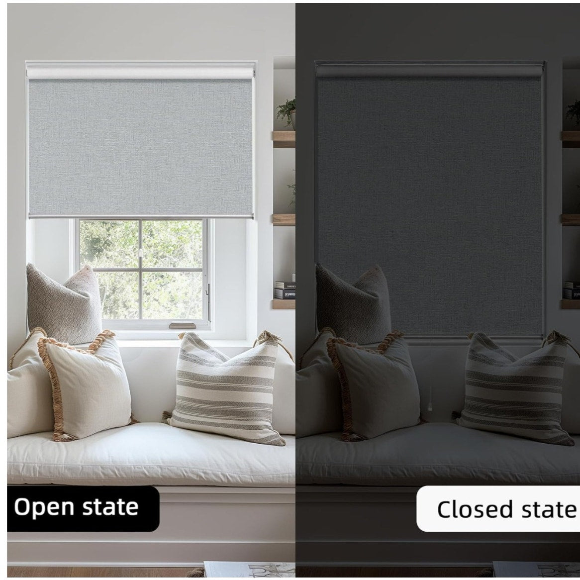 ChrisDowa Cordless 100% Blackout Roller Shade, with Striped Jacquard, Thermal Insulated,