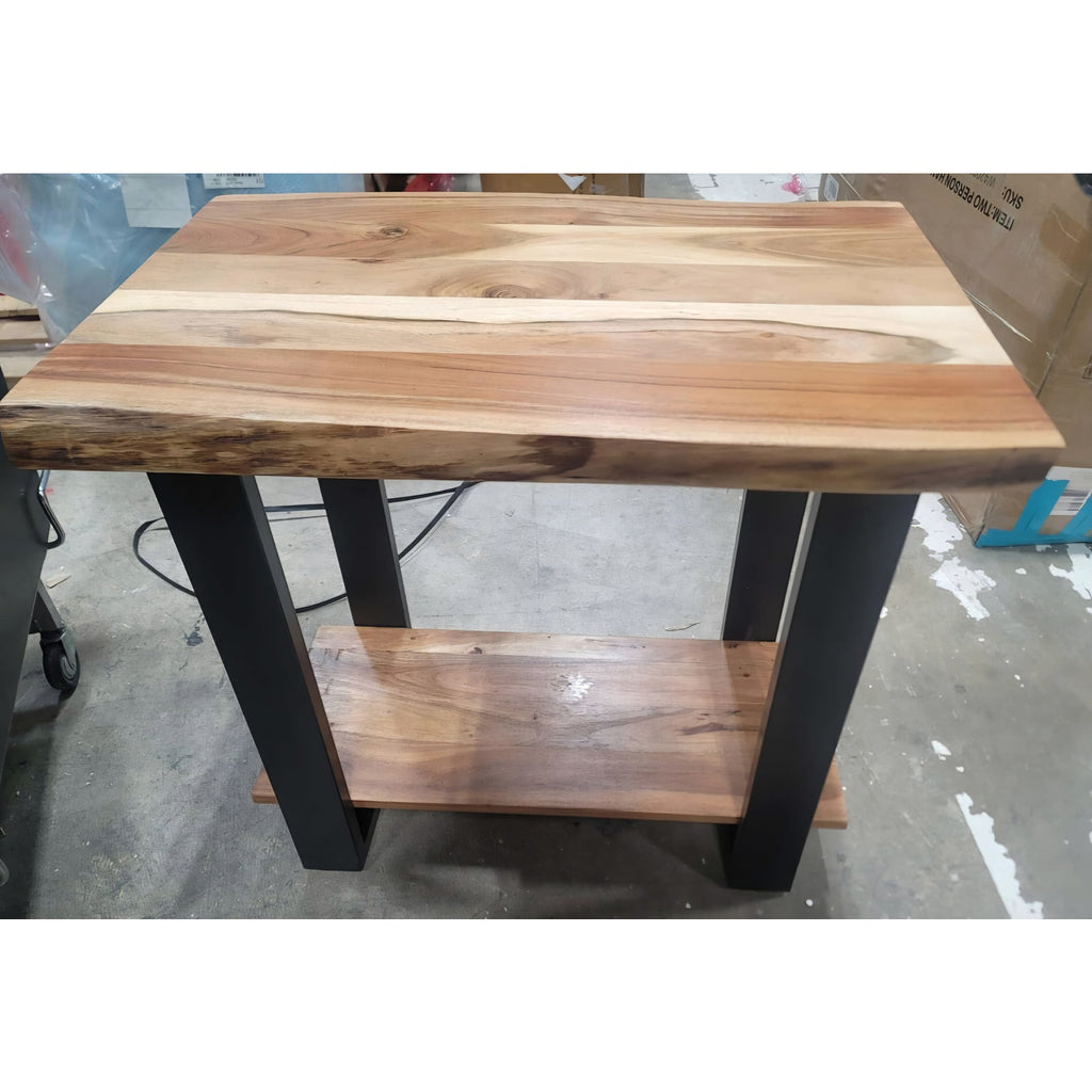 Alpine 2-Tier End Table with Live Edge Design – 27-Inch Solid Acacia Wood Industrial