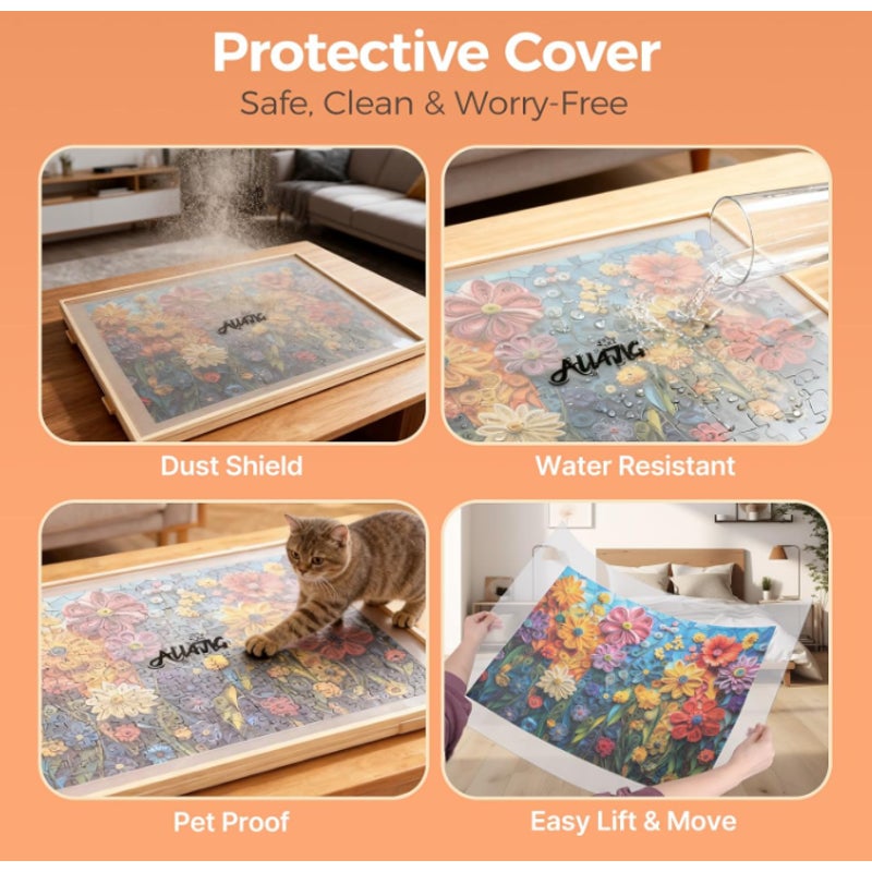 1500 Piece Rotating Puzzle Board with 4 Drawer 24.92"x33.58"Portable Wooden Jigsaw Puzzle Table