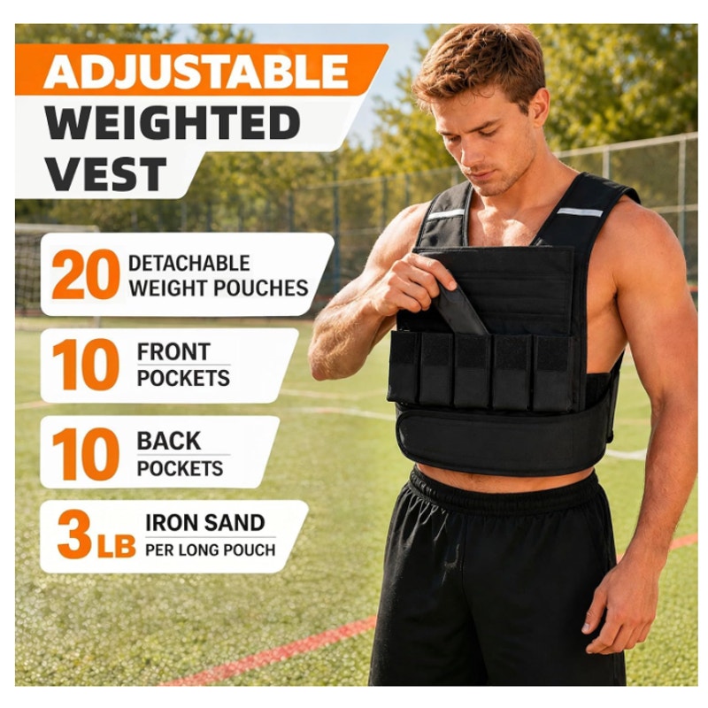 ZENY Adjustable Weighted Vest for Men Women, 30lb/40lb/60lb Fitness Vest with Reflective Strip