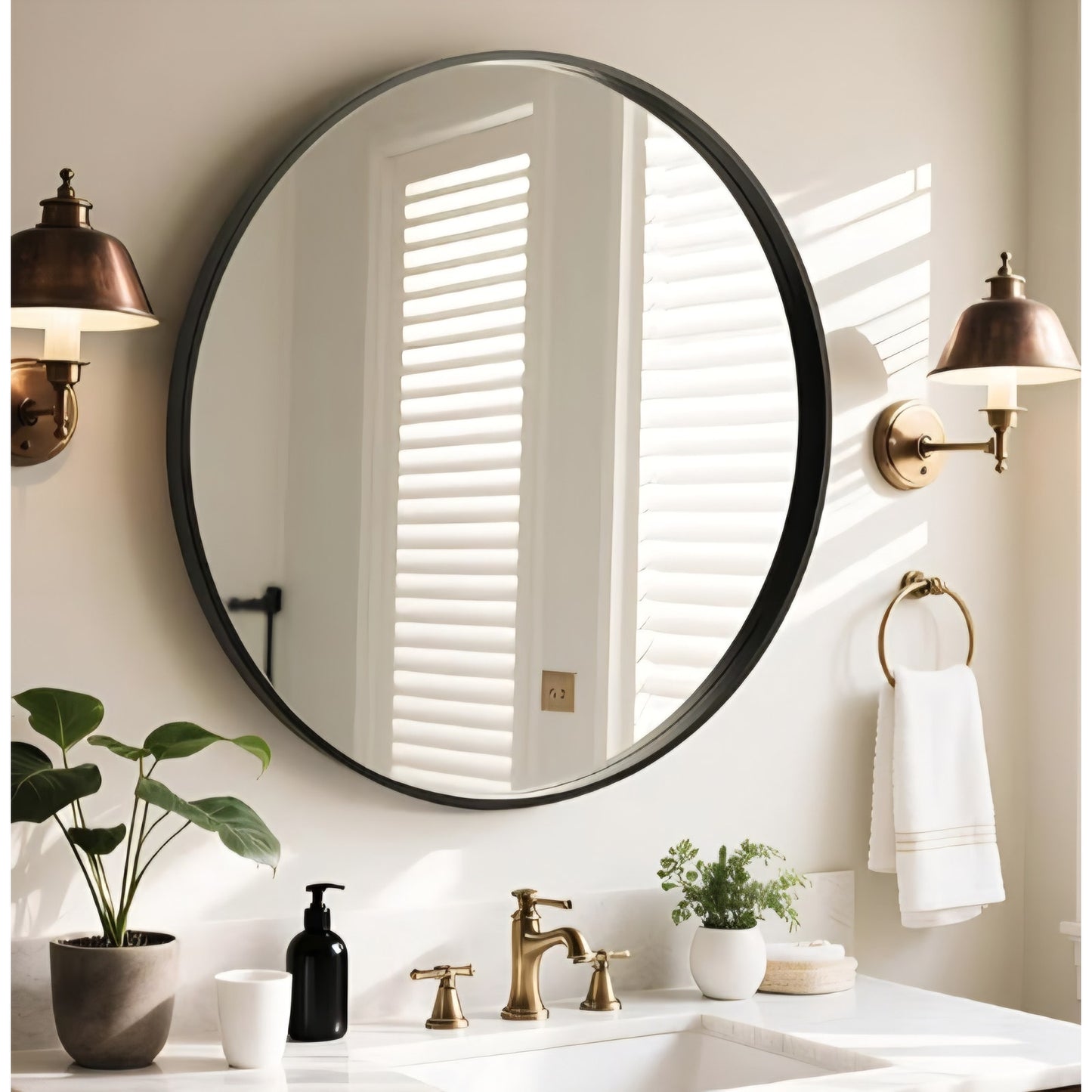 WallBeyond Round Wood Mirror, 32" Round Modern Decoration Large Circle Wall Mirror for Bathroom