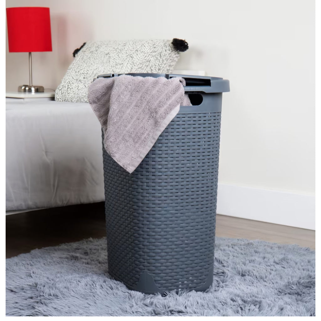 Mind Reader Slim Laundry Hamper with Lid, 60L Tall Clothes Basket