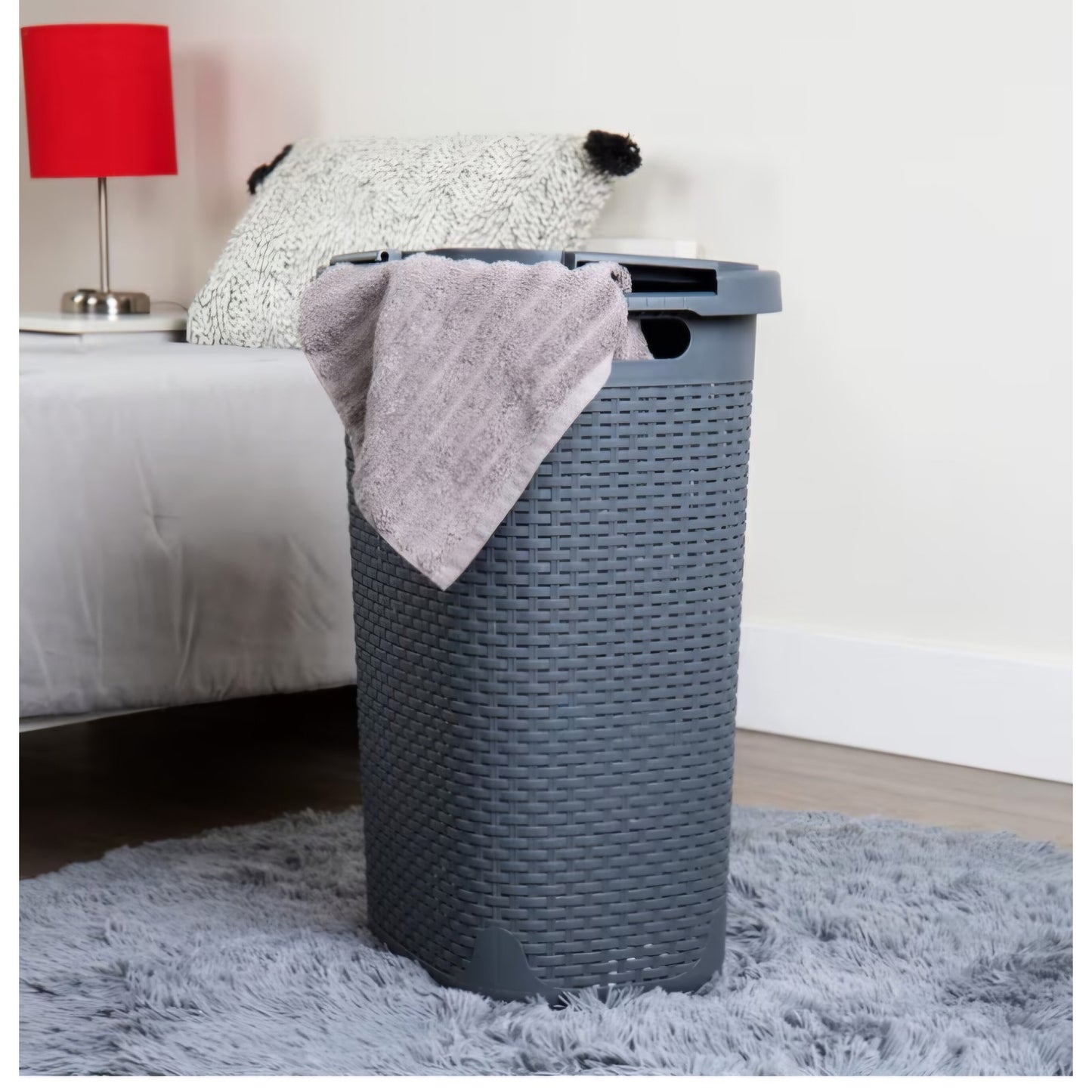 Mind Reader Slim Laundry Hamper with Lid, 60L Tall Clothes Basket