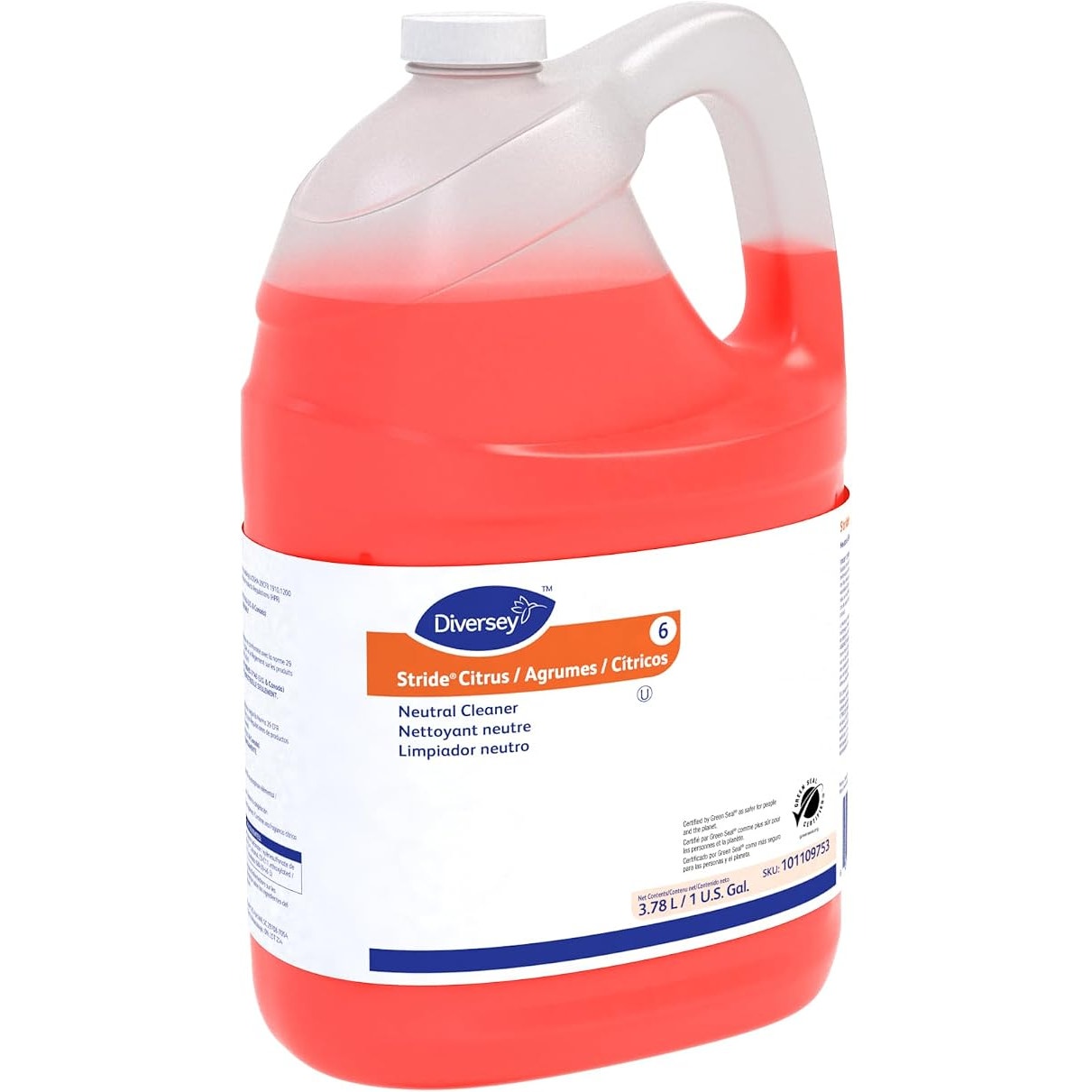 Diversey Stride Citrus Neutral Cleaner, 1 Gallon, Low Foam, Citrus Scent, Size 128 Fl Oz (Pack of 1)
