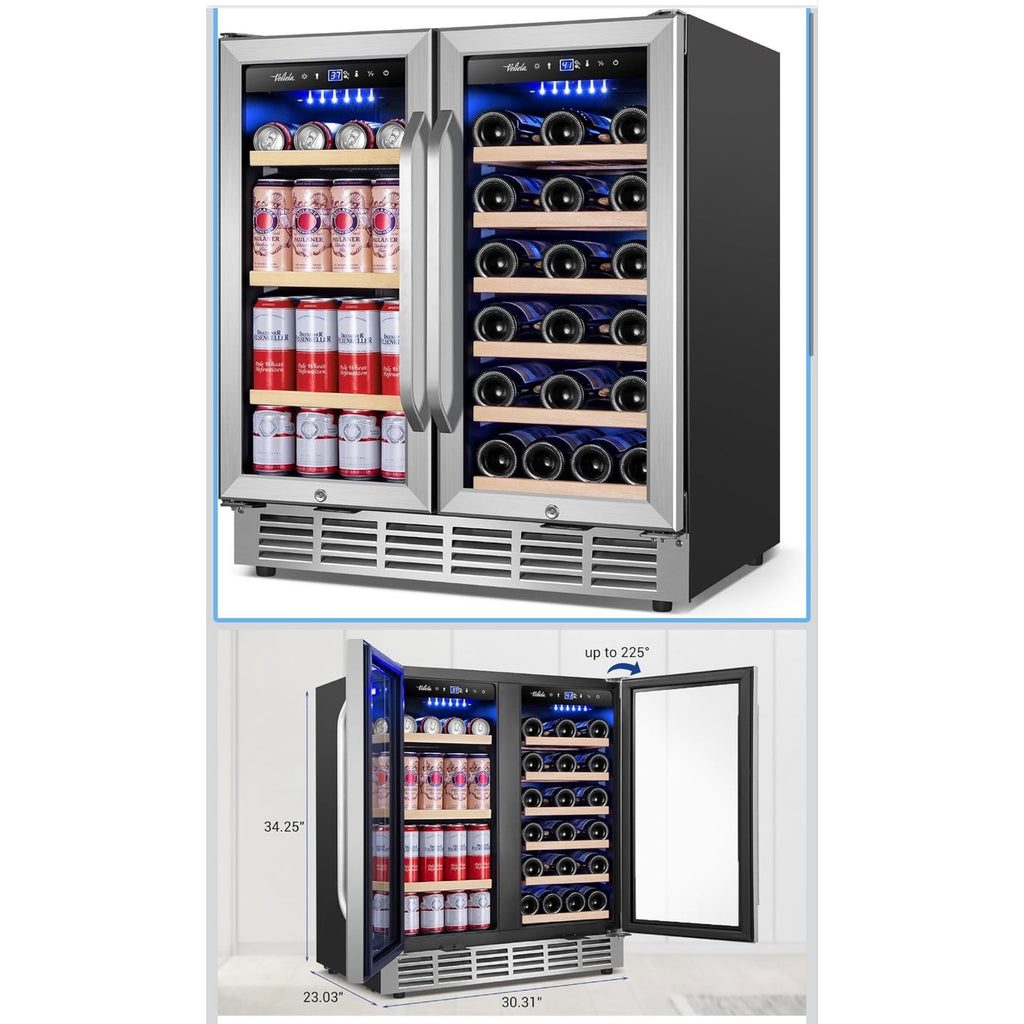 Wine and beverage refrigerator 30 inch dual doors.