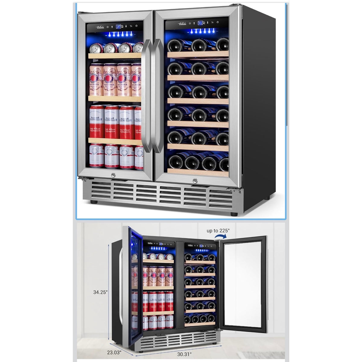 Wine and beverage refrigerator 30 inch dual doors.
