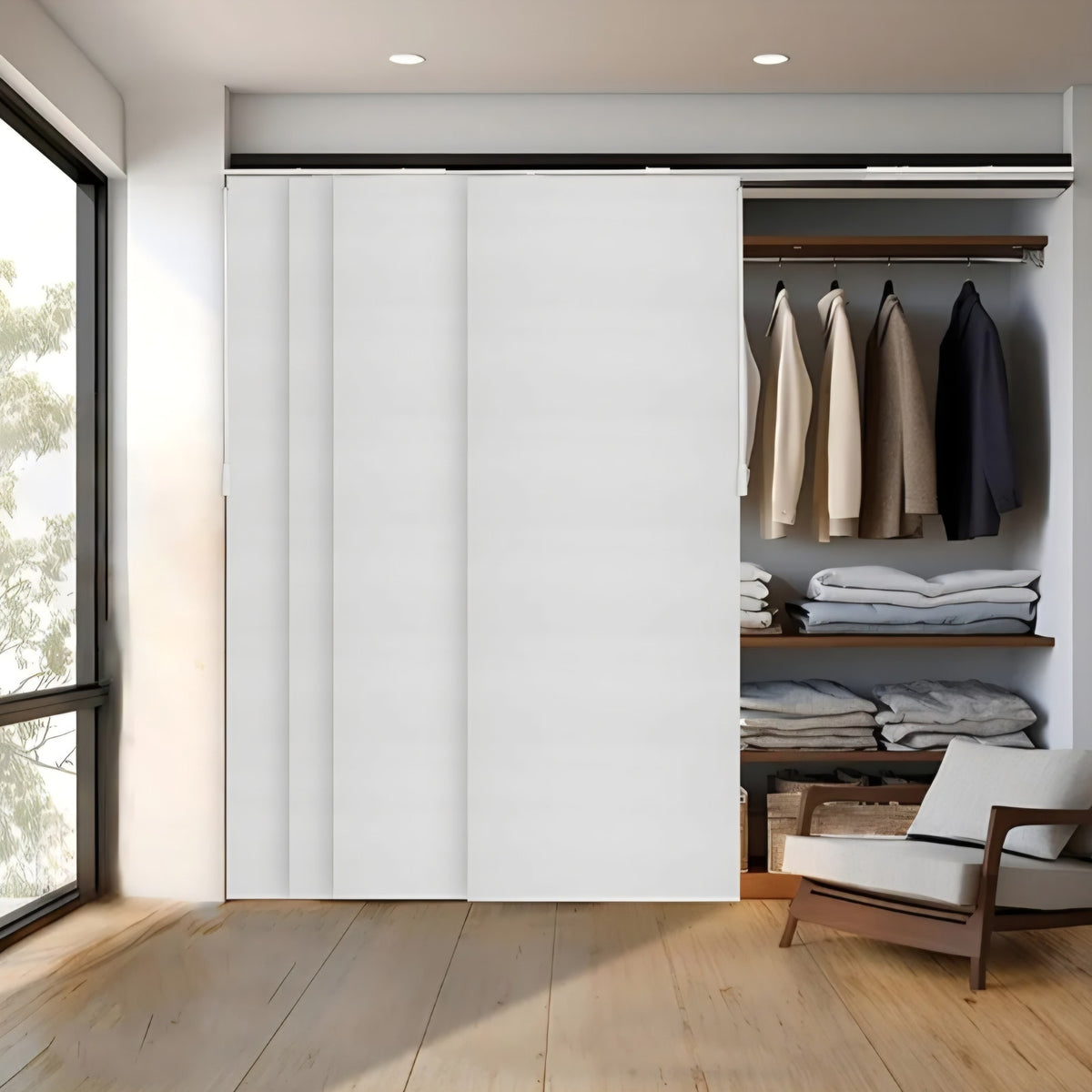 CHICOLOGY Blinds for Sliding Glass Doors ,Skyrise White (Light Filtering) W:46-86 x H: 0-96 inch