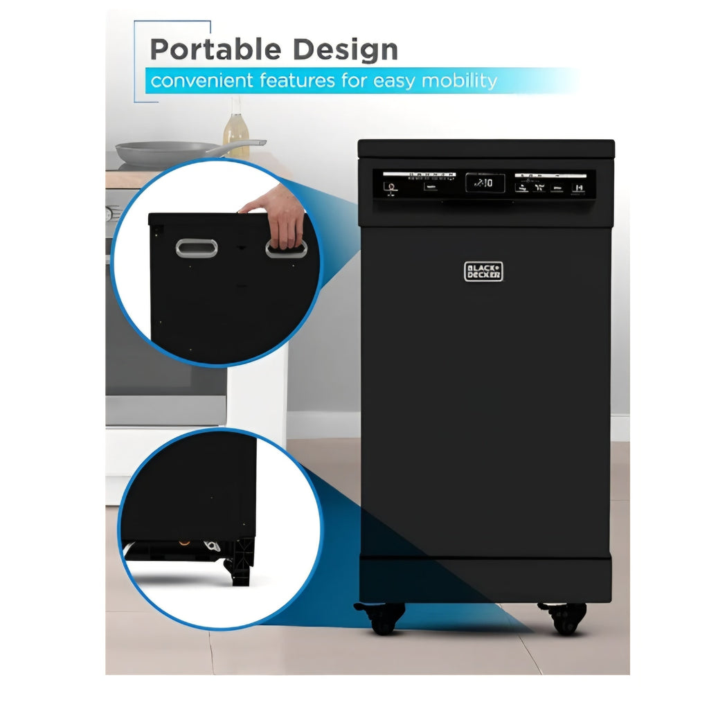 BLACK+DECKER 18-Inch Portable Dishwasher, 8-Place Setting Capacity Door Lock Broken
