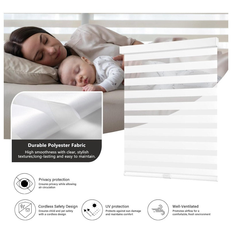 AOSKY Cordless Zebra Blinds for Indoor Windows, 71" W x 72" H, White