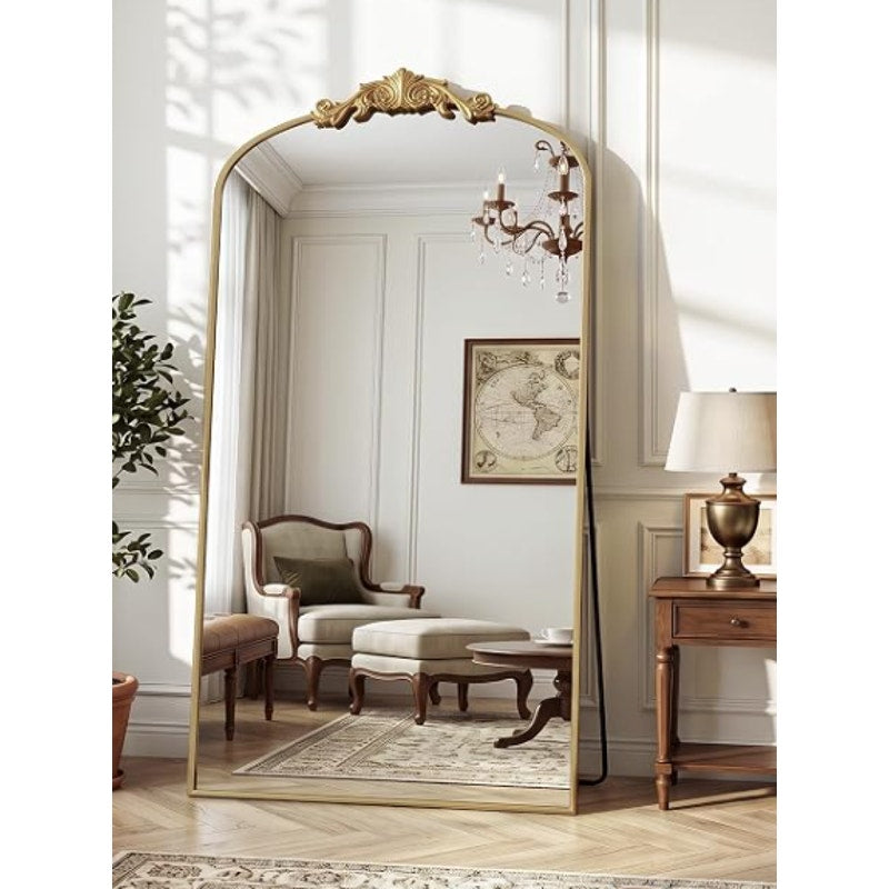 Antok Arched Full Length Mirror, 81"x41" Floor Mirror with Carved, Full Body Mirrors for HomeDecor