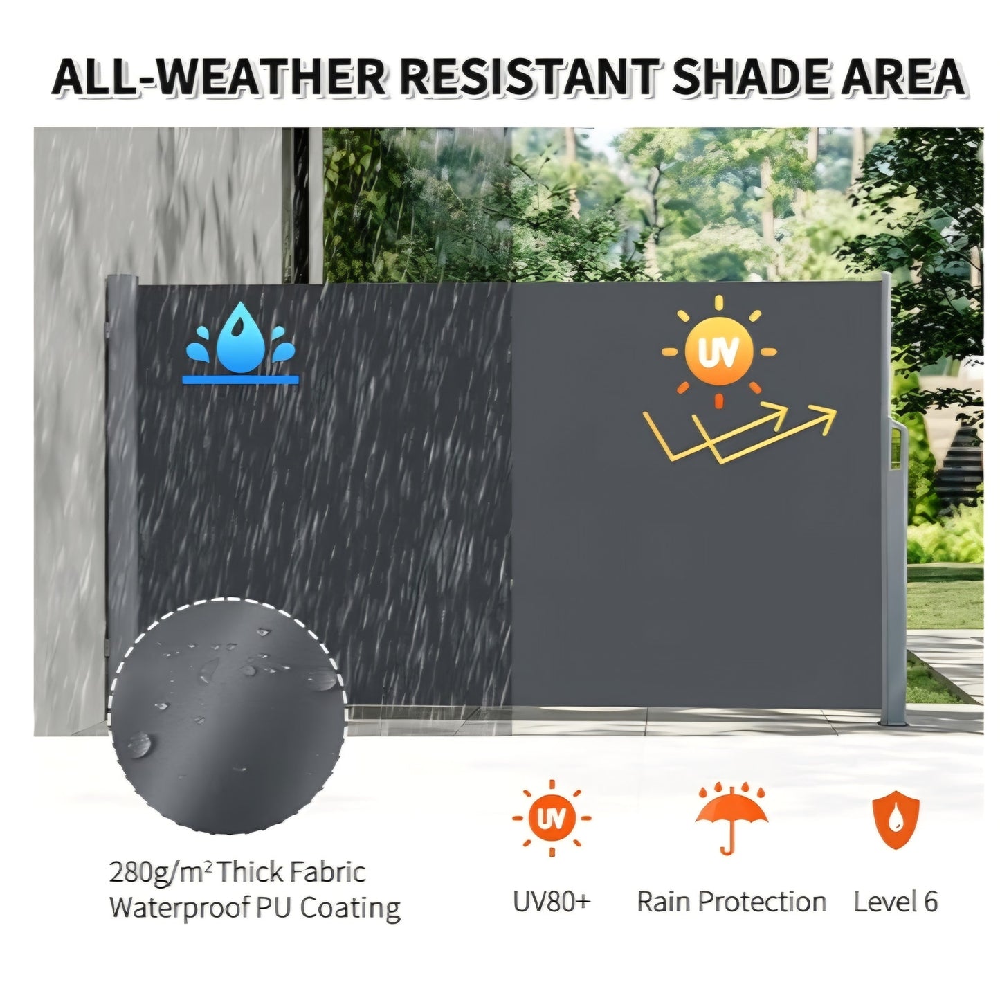 236"x63" Retractable Side Awning Full Aluminum Patio Outdoor Privacy Divider, Water & UV Resistant