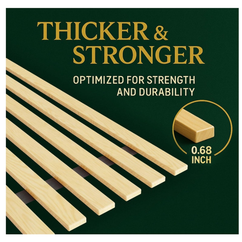 Wooden King Bed Slats for Support Under Mattress with Cover – Replacement Wood Slats for King Size