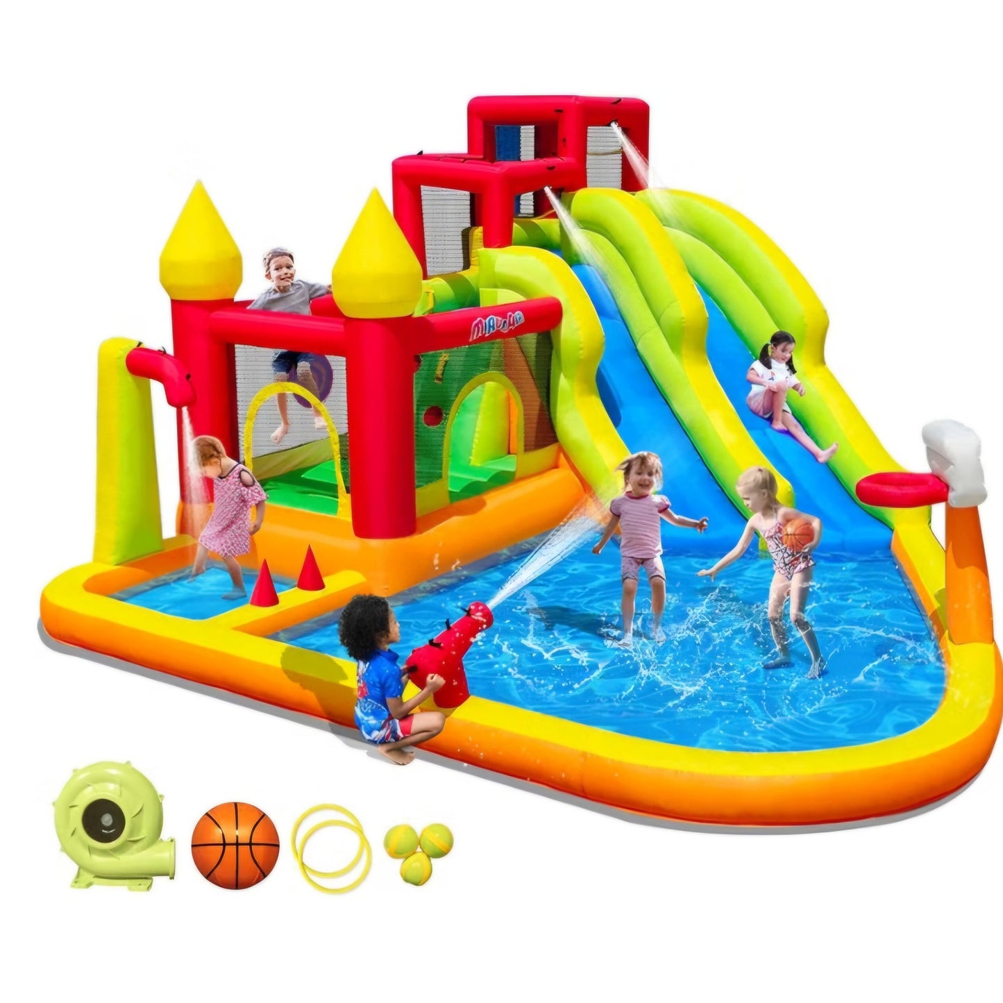 MIRUNAIR Inflatable Bounce House with Slides, Inflatable Water Slide for Kids Backyard