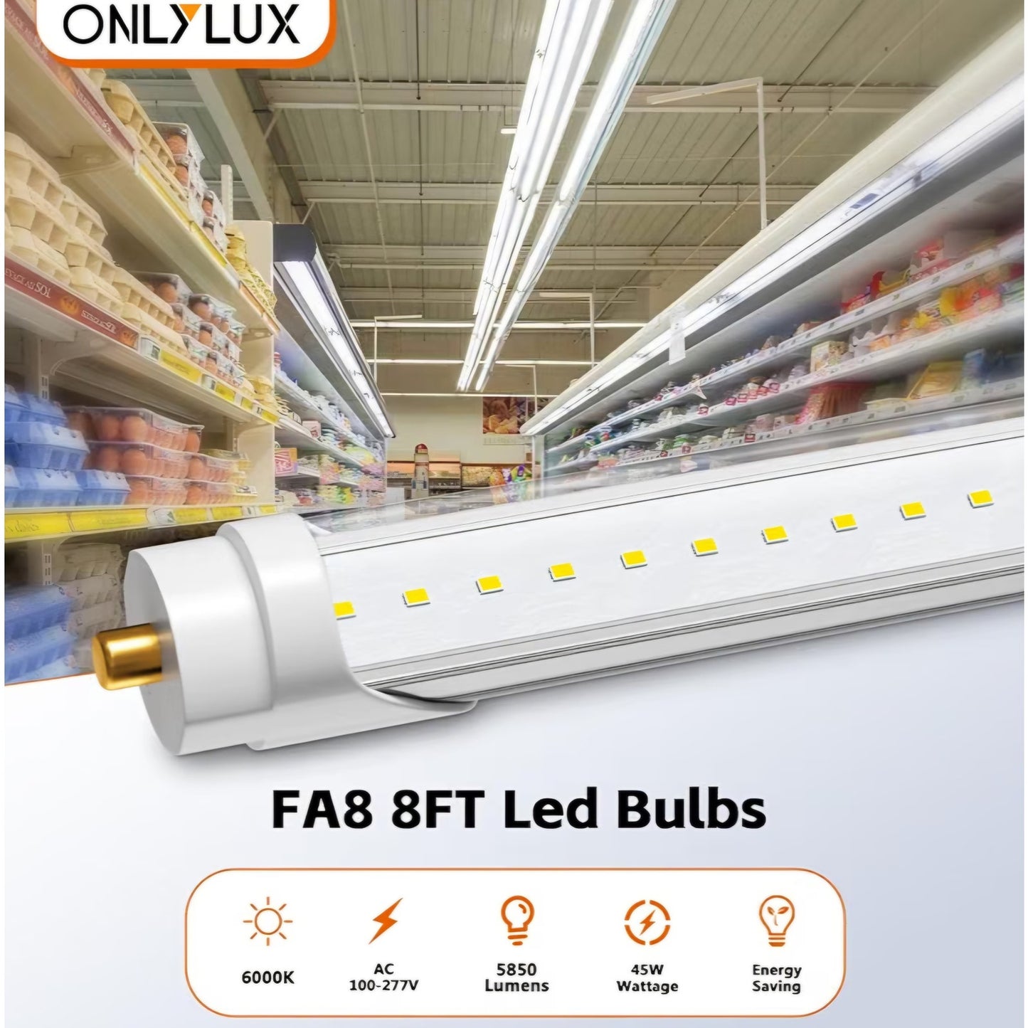 8 Foot Led Lights, 5850LM,Ballast Bypass,6000k Clear Cover(12 Pack