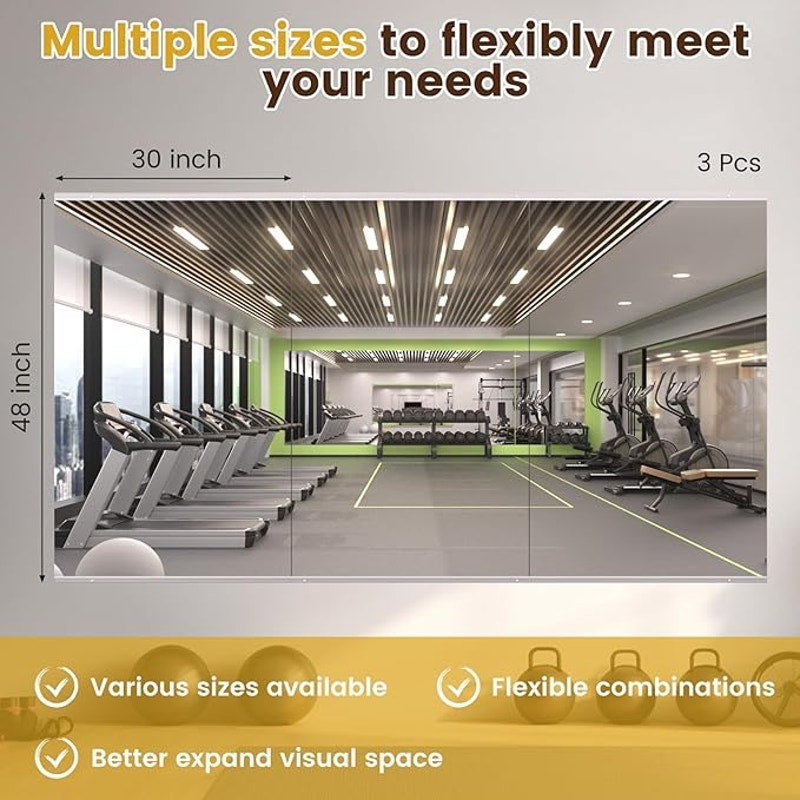 LOAAO Gym Mirror, 47.24"x29.53"-3 PCS for Gym, Flexible Combination, Tempered Glass, Yoga Room