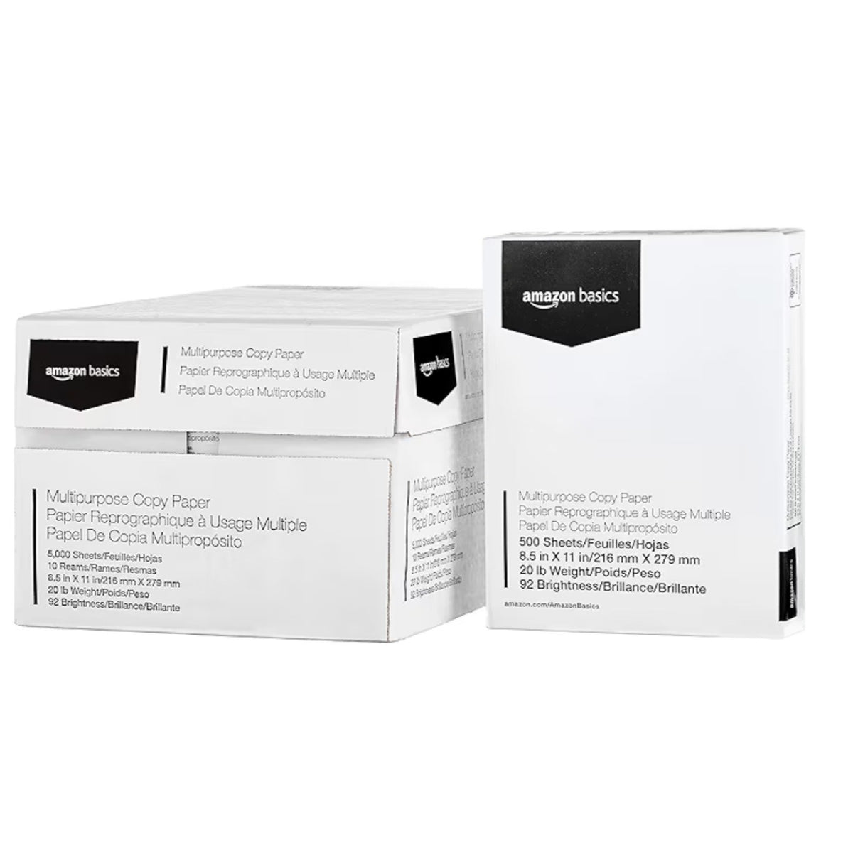 Amazon Basics Multipurpose Copy Printer Paper, 20 lb, 8.5 x 11 Inches, 10 Reams (5,000 Sheets),