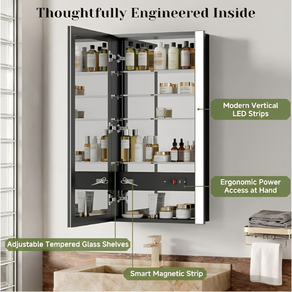 24x32 Inch Medicine Cabinet with Lights, Modern Bathroom Lighted Medicine Cabinet with Mirror,