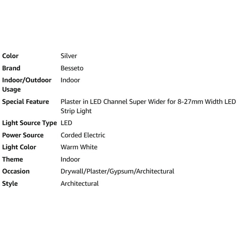 Besseto Plaster-in LED Channel 4 Pack 6.6FT/2 Meter Drywall Mud in LED Strip,8-27mm Width LED Strip