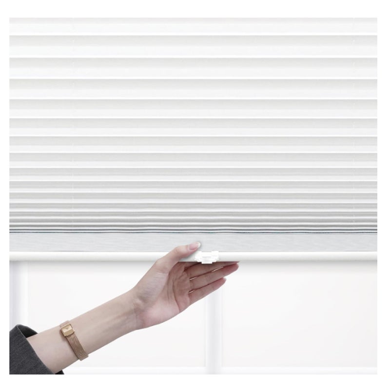 DEZ FURNISHINGS Cordless 1" Light Filtering Pleated Shade, Fabric, 58"W x 64"H, White