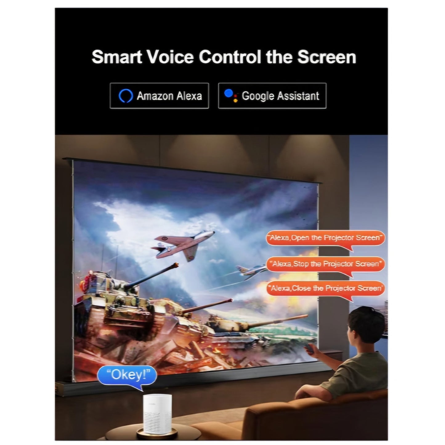 IN&VI 100" Matte White Floor Rising Projector Screen Motorized for UST Long/Standerd