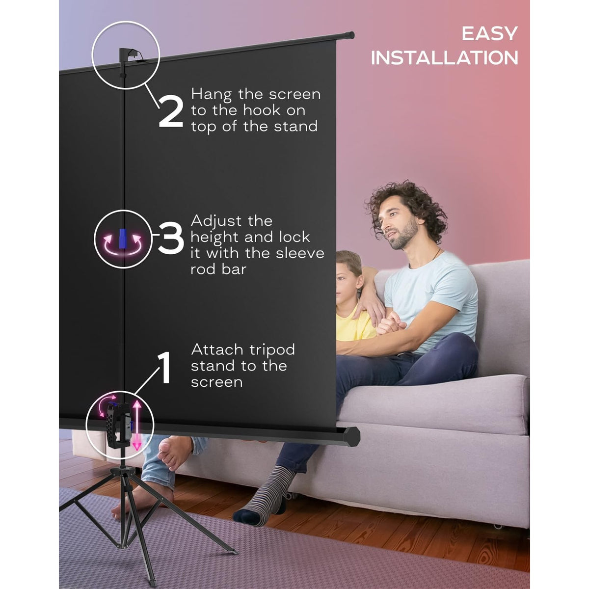 PropVue Projector Screen with Stand 100 inch-Adjustable from 16:9 to 4:3 HD Premium Wrinkle -Black