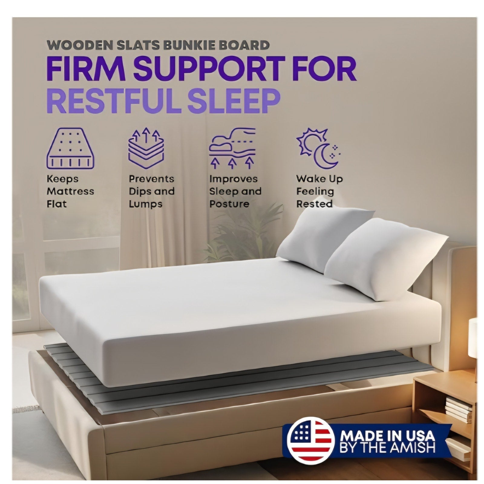 King Bed Slats for Support Under Mattress with Cover – Replacement Wood Slats for King Size Bed Fra
