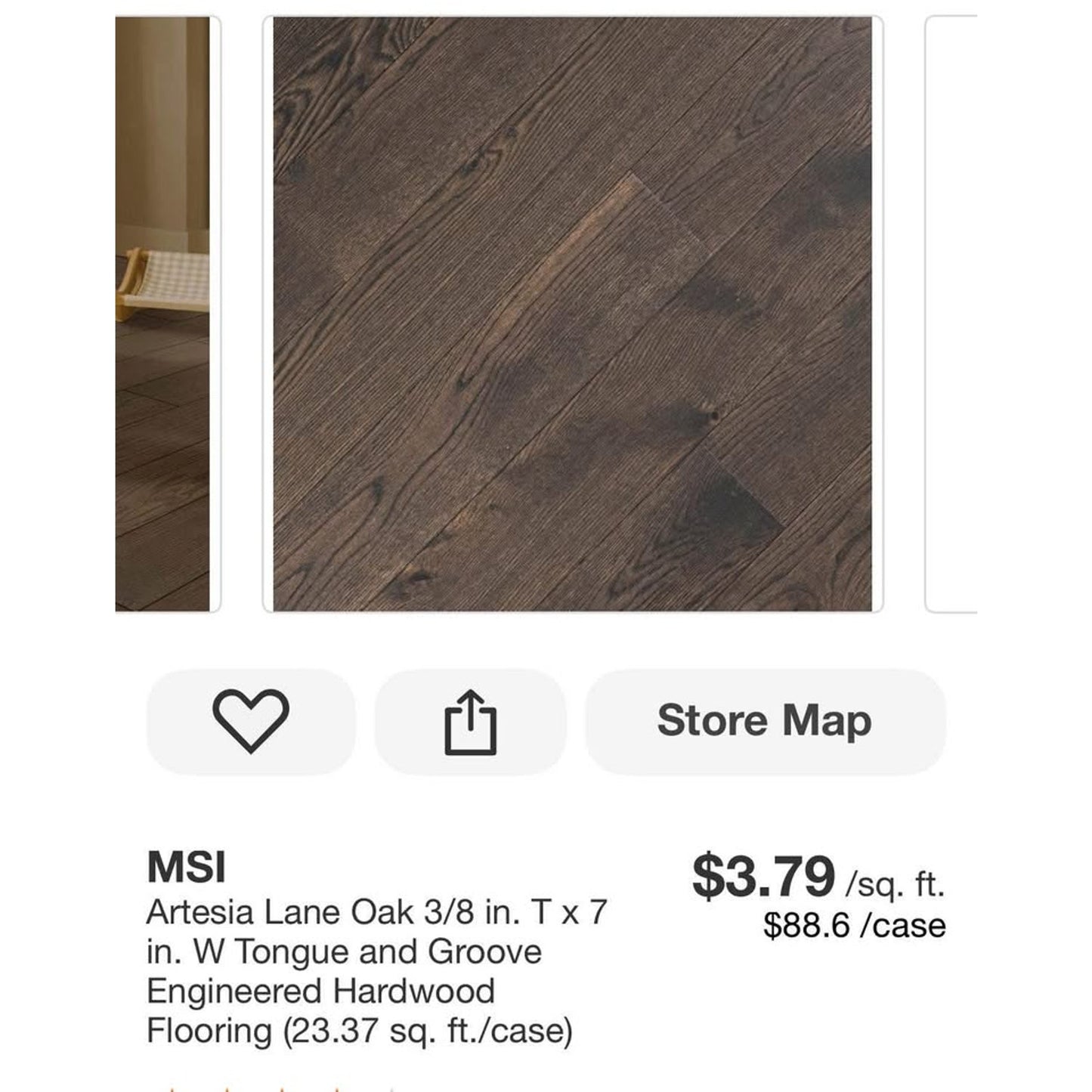 Artesia lane oak 3/8 in. Tx7in. W Tongue and groove engineered hardwood flooring (23.37 sq. ft/case)