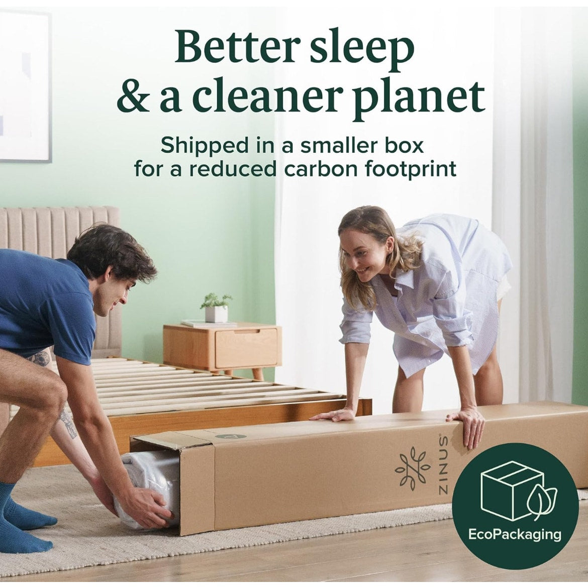 ZINUS 12 Inch Green Tea Memory Foam Mattress [New Version], King, Fiberglass free, Medium Firm Feel, Zoned Pressure Relief, Certified Safe Foams & Fabric, Mattress in A Box