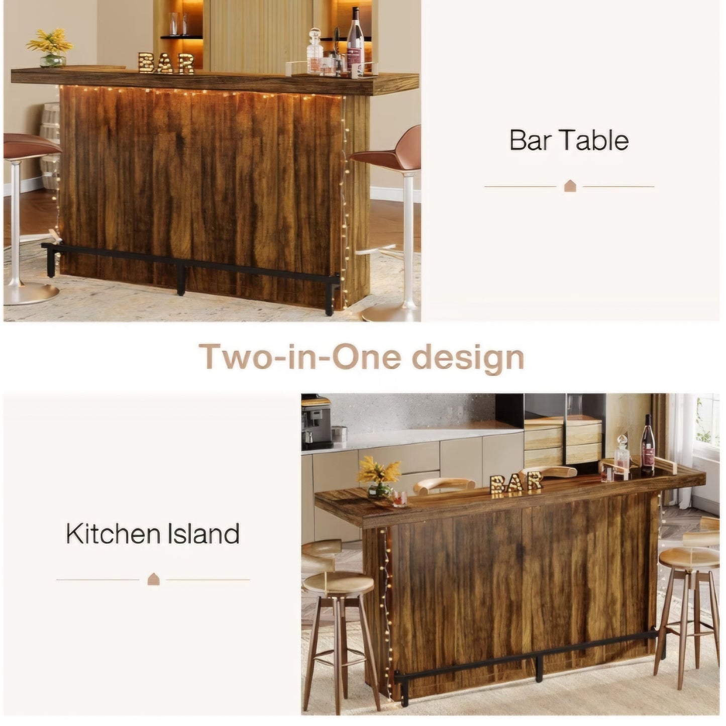 Tribesigns 4-Tier Bar Table, 70.9-Inch Large Wood Home Bar Unit with Wine Glass Holder