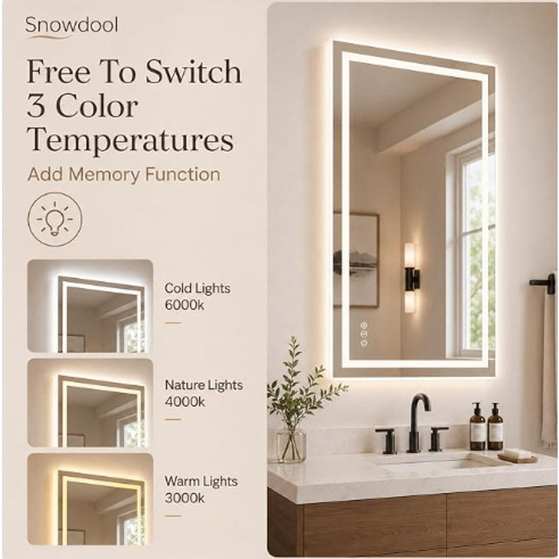 Snowdool 77 x 36 in RGB LED Bathroom Mirror, Front and Backlit, Anti-Fog
